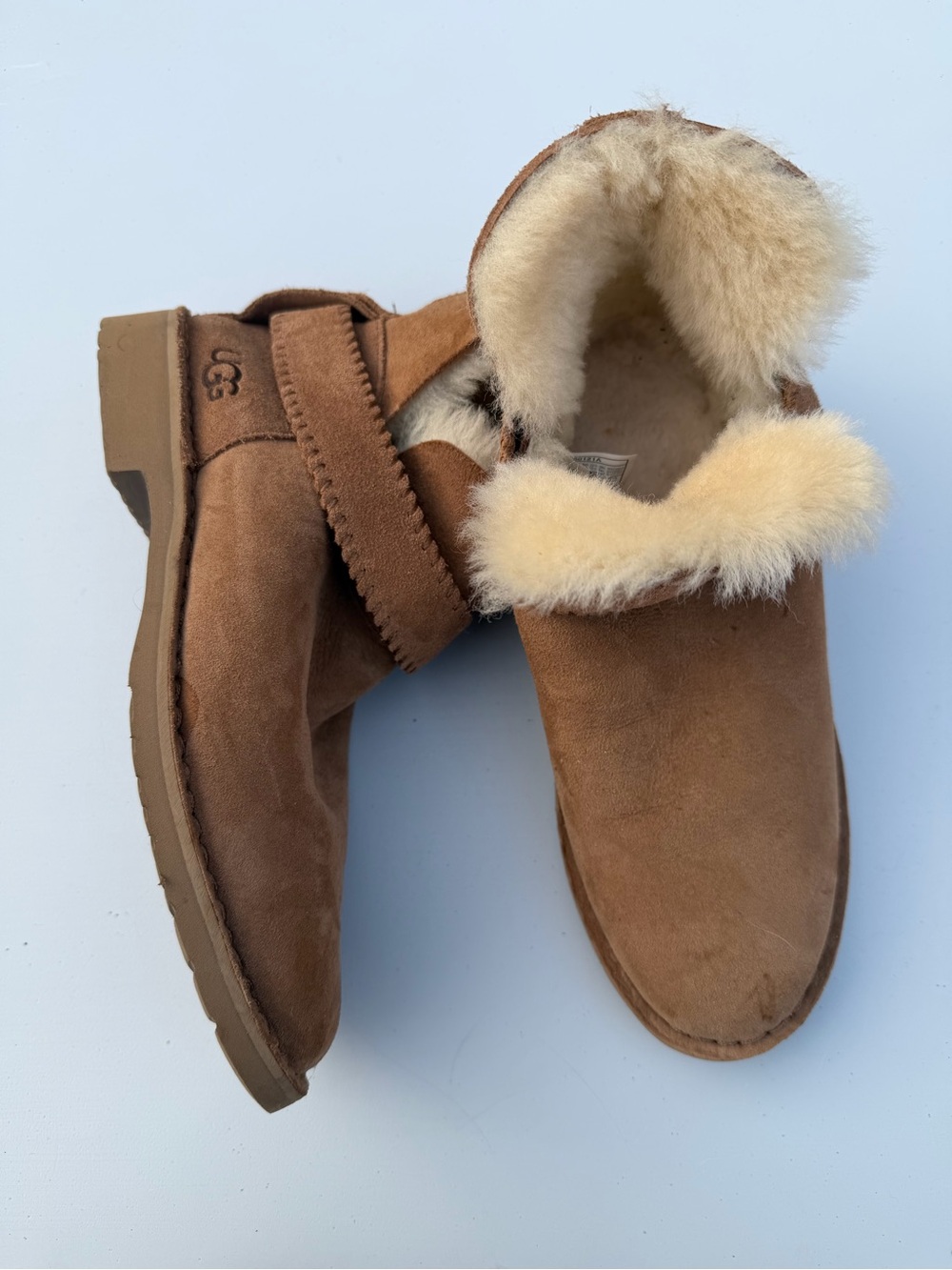 UGG Chestnut Brown Suede Shearling Cuff Slip-On